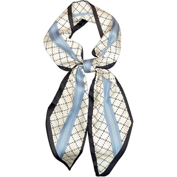 Women's Blue White Check Fashion Oblique Angle Silk Neck Scarf Printed Scarves - Picture 1 of 6